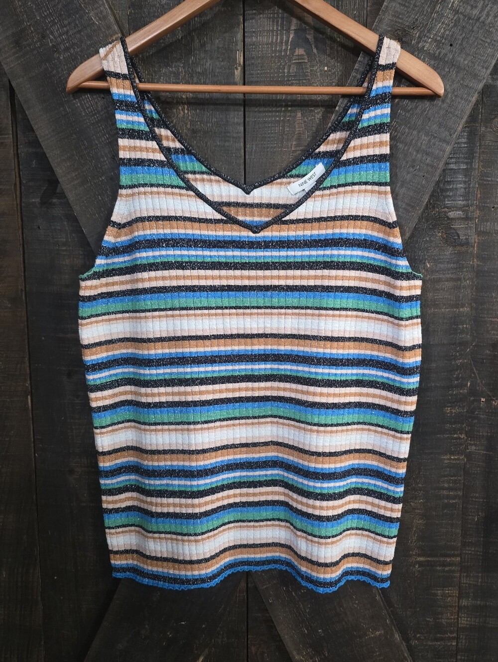 Nine West Multicolor Striped V-Neck Tank Size 1X